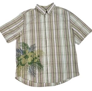 Havana Jacks Cafe Plaid Short Sleeve Shirt Mens Size XL Floral Palm Print Casual